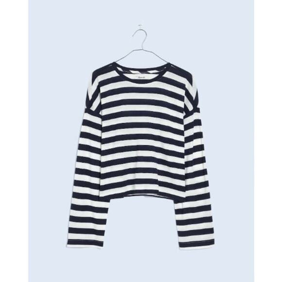 Madewell Stripe Drop-Shoulder Pullover Crop Tee NR337 Dark Nightfall Size S NWT - Picture 5 of 5